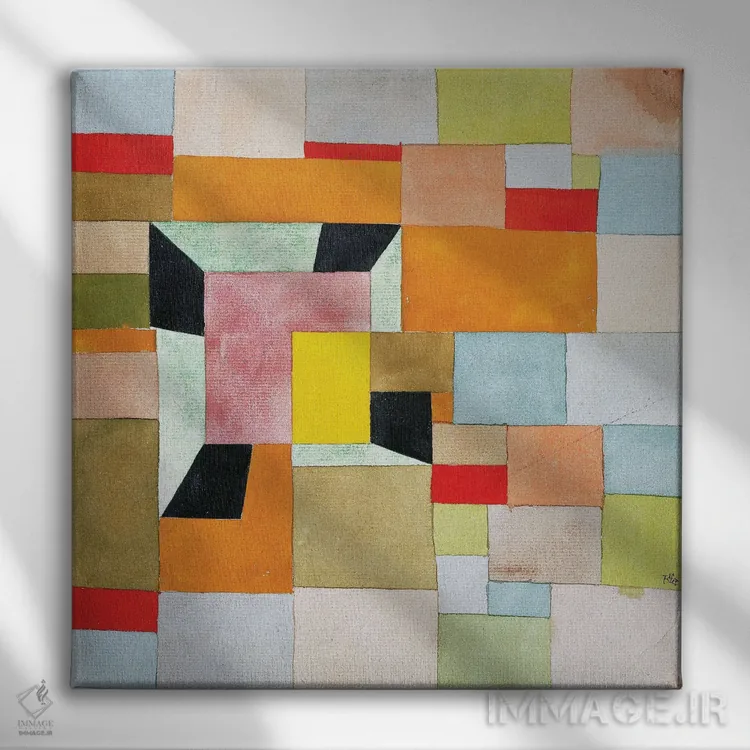 تابلو مستطیلهای رنگی تقسیمشده؛ آوفگتایلت فاربفیراکه، ۱۹۲۱ اثر پل کله - نمای روبهرو روی دیوار