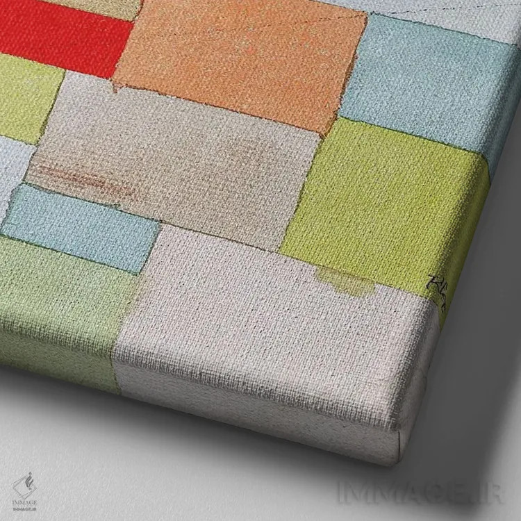 تابلو مستطیلهای رنگی تقسیمشده؛ آوفگتایلت فاربفیراکه، ۱۹۲۱ اثر پل کله - نمای نزدیک بافت بوم