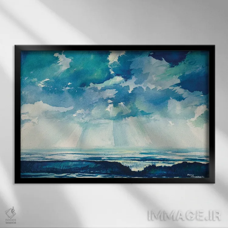 تابلو ابرها و اقیانوس اثر بروس ناوراکه - نمای قابدار مشکی