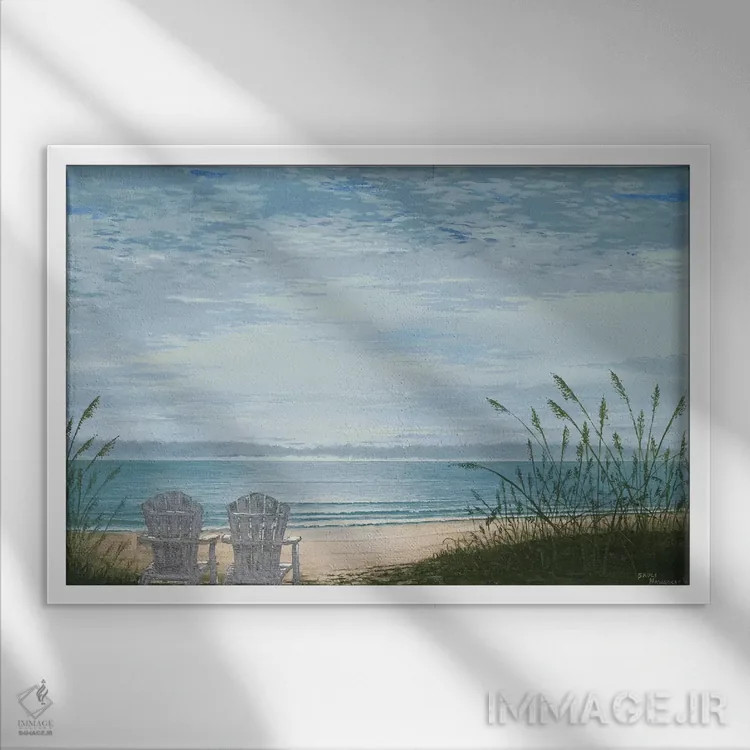 تابلو صندلیهای ساحلی اثر بروس ناوراکه - نمای قابدار سفید