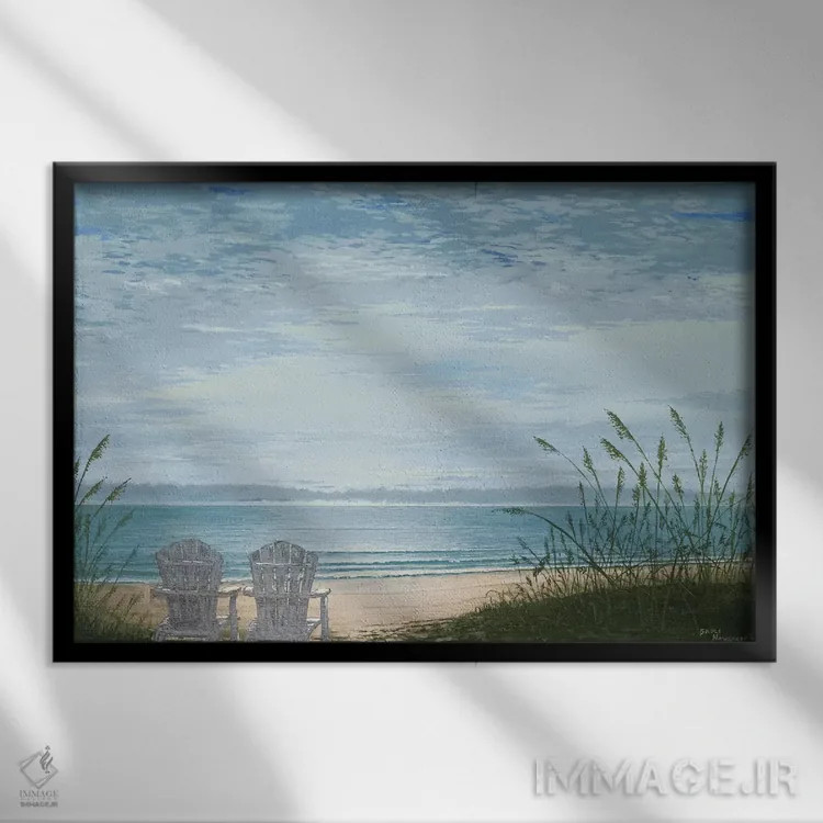 تابلو صندلیهای ساحلی اثر بروس ناوراکه - نمای قابدار مشکی