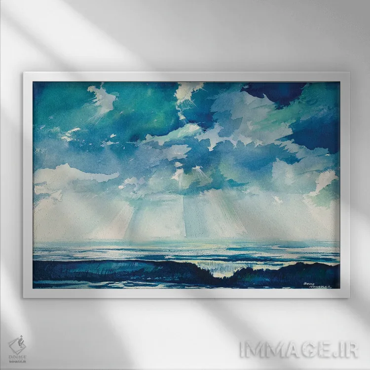 تابلو ابرها و اقیانوس اثر بروس ناوراکه - نمای قابدار سفید