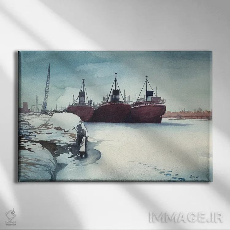 تابلو اسکلهٔ یخزده اثر بروس ناوراکه - نمای روبهرو روی دیوار