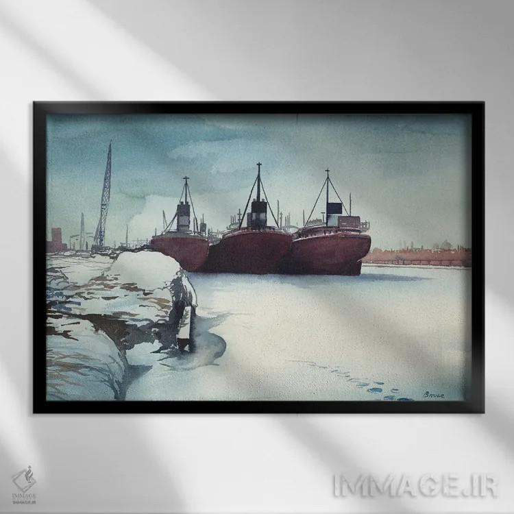 تابلو اسکلهٔ یخزده اثر بروس ناوراکه - نمای قابدار مشکی