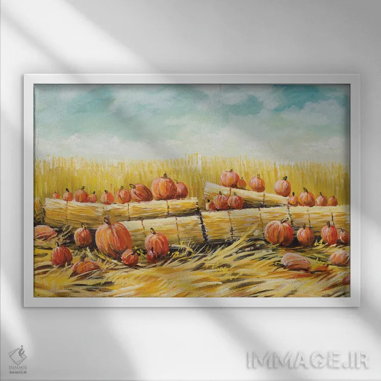 تابلو کشتزار کدو تنبل اثر بروس ناوراکه - نمای قابدار سفید