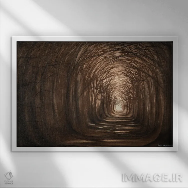 تابلو غروب در جنگل اثر بروس ناوراکه - نمای قابدار سفید