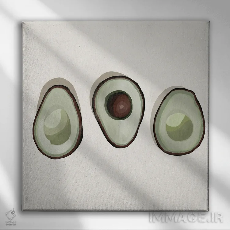 تابلو آووکادوها (میوهٔ گرمسیری) اثر بریا نیکول - نمای روبهرو روی دیوار