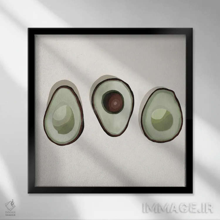تابلو آووکادوها (میوهٔ گرمسیری) اثر بریا نیکول - نمای قابدار مشکی