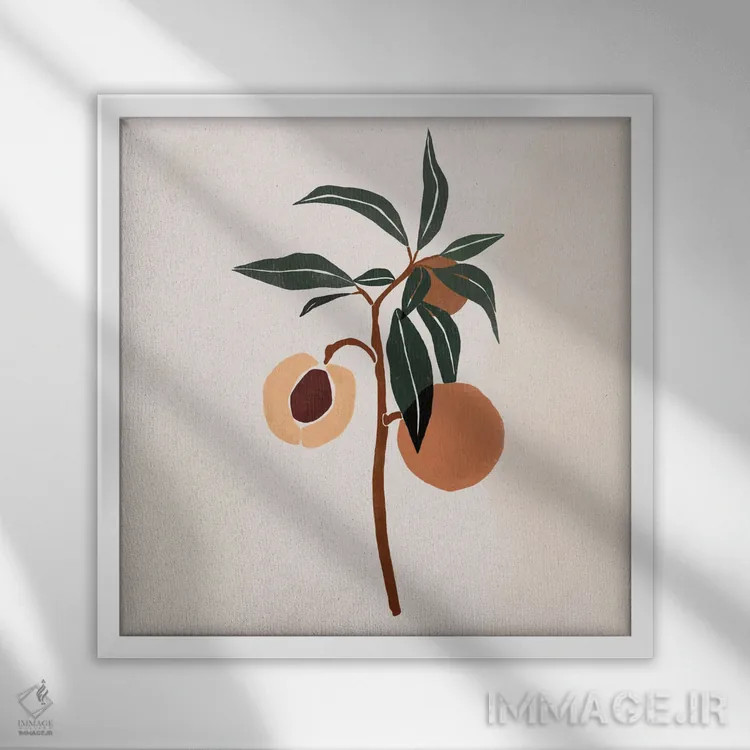 تابلو شاخهٔ هلو اثر بریا نیکول - نمای قابدار سفید