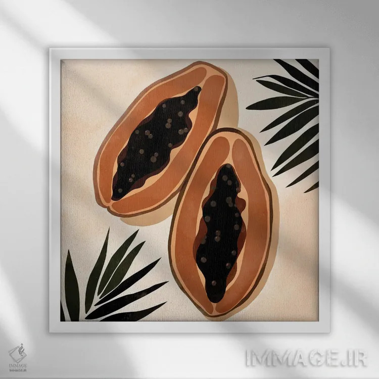 تابلو پاپایا (میوهٔ گرمسیری) اثر بریا نیکول - نمای قابدار سفید