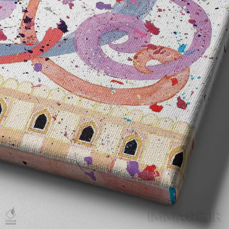 تابلو جشن هولی (جشن رنگ هندی) اثر بریت بردال نیلسن - نمای نزدیک بافت بوم