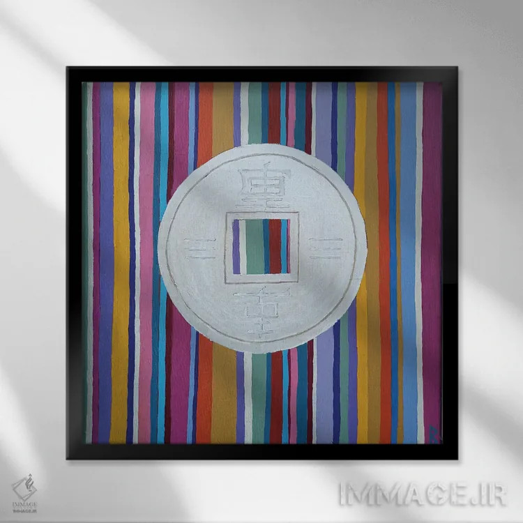 تابلو سکه چینی روی ابریشم راهراه اثر بریت بردال نیلسن - نمای قابدار مشکی