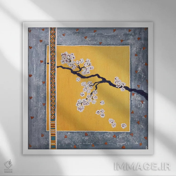 تابلو شکوفههای گیلاس اثر بریت بردال نیلسن - نمای قابدار سفید