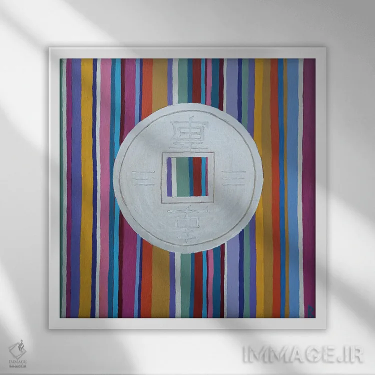 تابلو سکه چینی روی ابریشم راهراه اثر بریت بردال نیلسن - نمای قابدار سفید