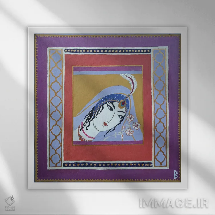 تابلو بانوی ایرانی اثر بریت بردال نیلسن - نمای قابدار سفید