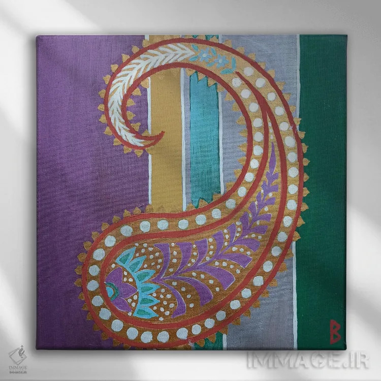 تابلو نقش پیزلی هندی (بته جقه هندی) اثر بریت بردال نیلسن - نمای روبهرو روی دیوار