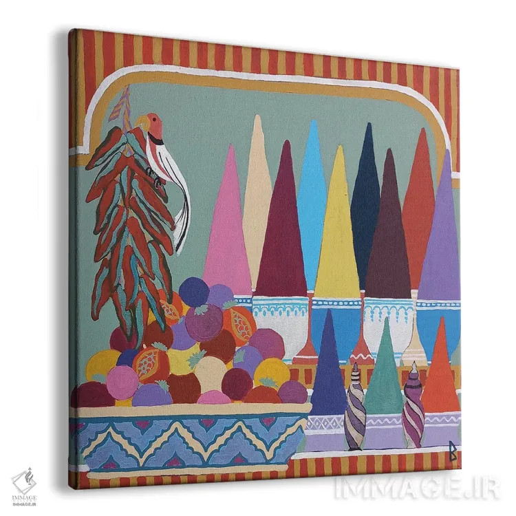 تابلو پرندهای در بازار ادویه اثر بریت بردال نیلسن - نمای پرسپکتیو محصول