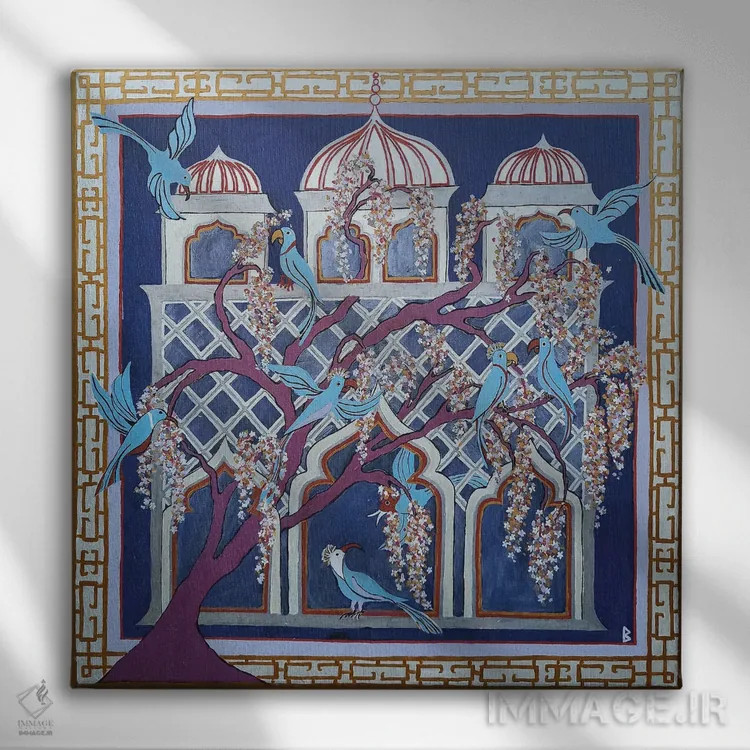 تابلو پرندگان آبی اثر بریت بردال نیلسن - نمای روبهرو روی دیوار