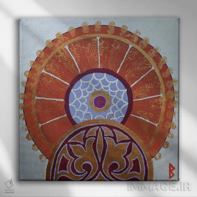 تابلو الهام هندی با بادبزن دستی قرمز اثر بریت بردال نیلسن - نمای روبهرو روی دیوار