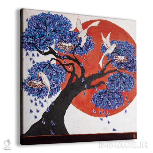 تابلو لانههای پرندگان در درخت ژاکاراندا اثر بریت بردال نیلسن - نمای پرسپکتیو محصول