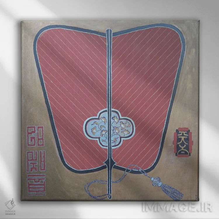 تابلو بادبزن دستی ژاپنی اثر بریت بردال نیلسن - نمای روبهرو روی دیوار