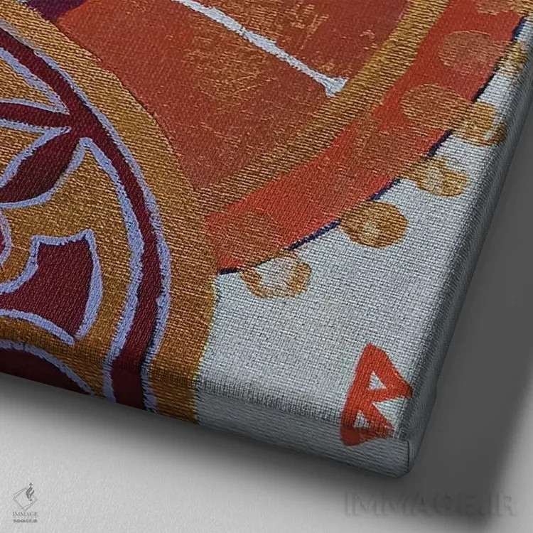 تابلو الهام هندی با بادبزن دستی قرمز اثر بریت بردال نیلسن - نمای نزدیک بافت بوم