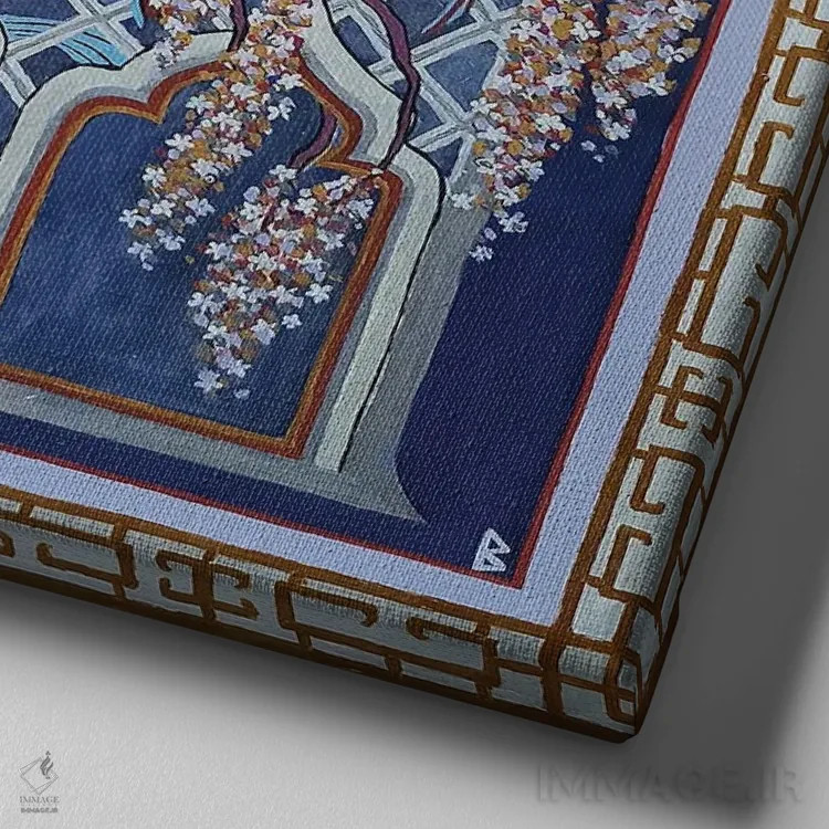 تابلو پرندگان آبی اثر بریت بردال نیلسن - نمای نزدیک بافت بوم