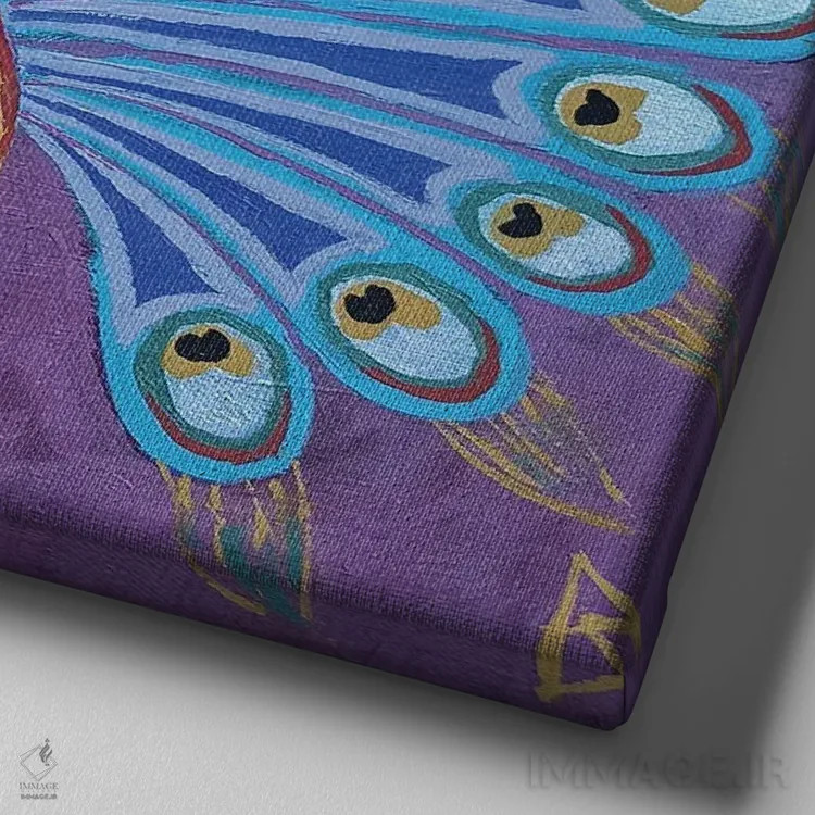 تابلو طاووس دوتایی ایرانی اثر بریت بردال نیلسن - نمای نزدیک بافت بوم