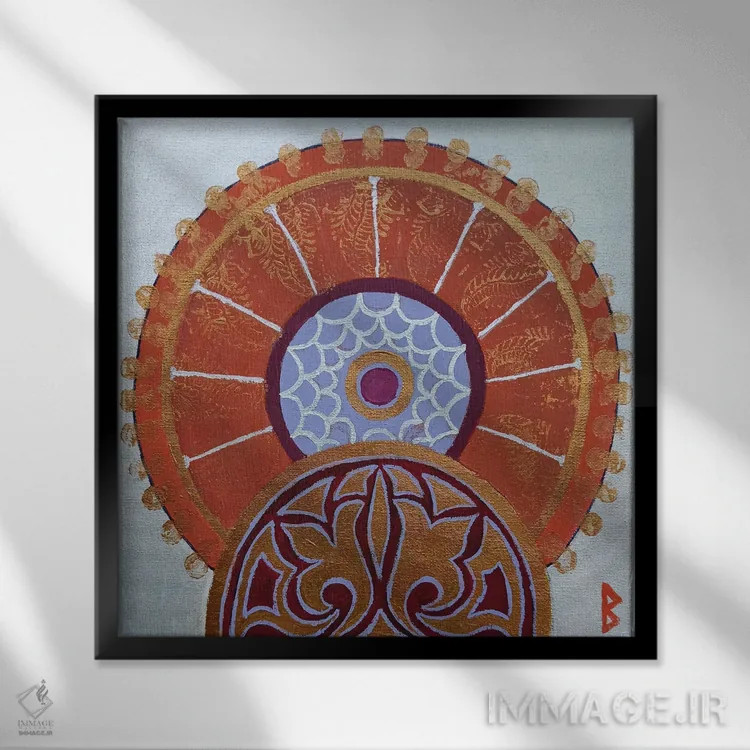 تابلو الهام هندی با بادبزن دستی قرمز اثر بریت بردال نیلسن - نمای قابدار مشکی