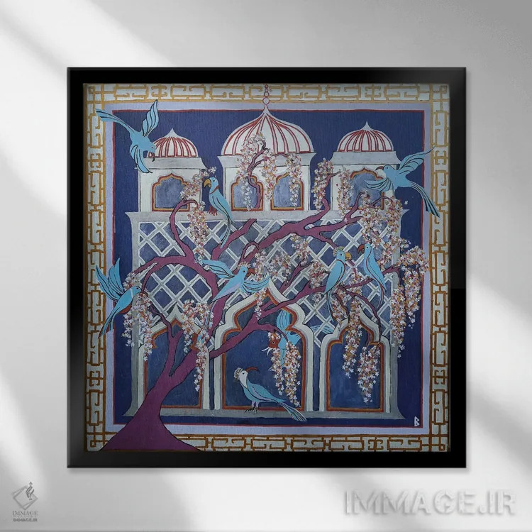 تابلو پرندگان آبی اثر بریت بردال نیلسن - نمای قابدار مشکی