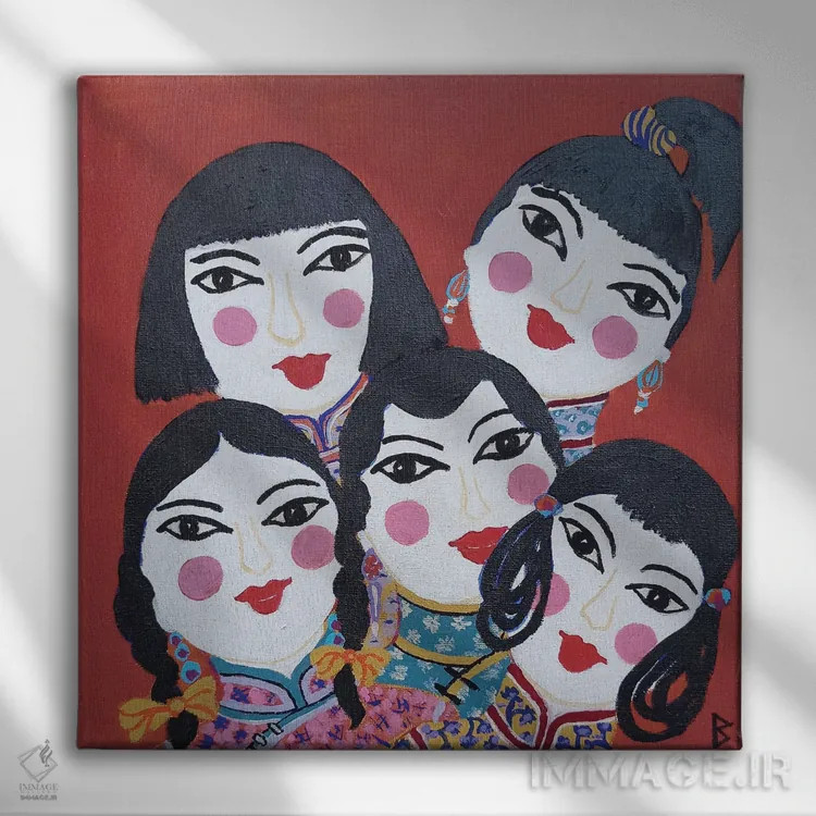 تابلو پنج دختر کوچک شاد اثر بریت بردال نیلسن - نمای روبهرو روی دیوار