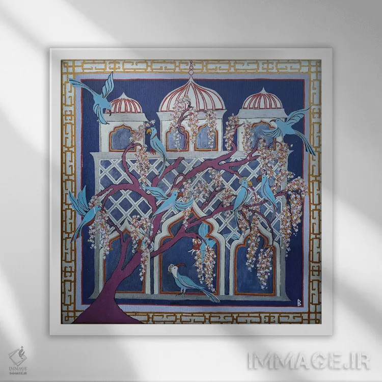 تابلو پرندگان آبی اثر بریت بردال نیلسن - نمای قابدار سفید