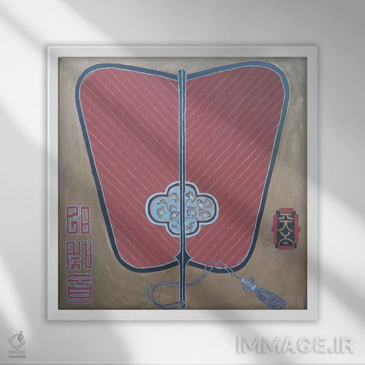 تابلو بادبزن دستی ژاپنی اثر بریت بردال نیلسن - نمای قابدار سفید