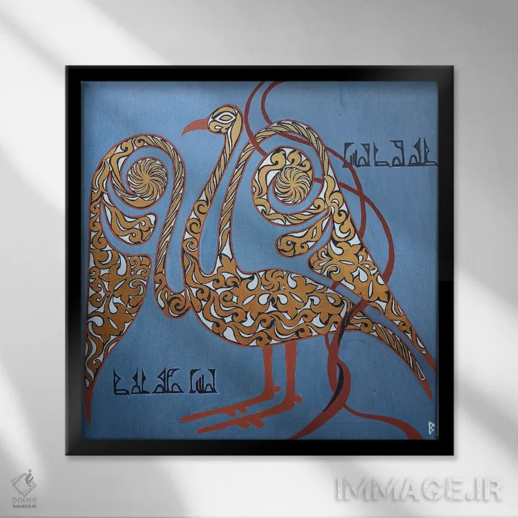 تابلو پرنده زرین ایرانی اثر بریت بردال نیلسن - نمای قابدار مشکی