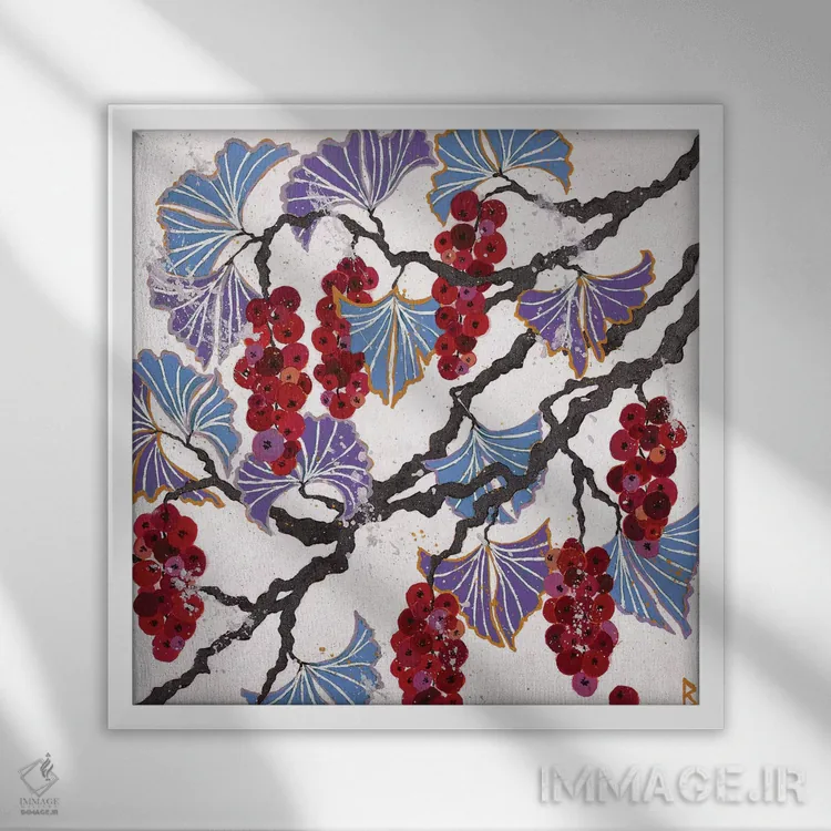 تابلو توتهای قرمز اثر بریت بردال نیلسن - نمای قابدار سفید