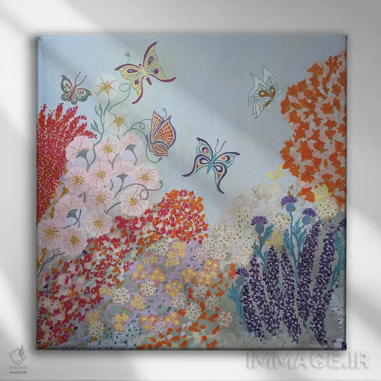 تابلو باغ بهشتی پروانهها اثر بریت بردال نیلسن - نمای روبهرو روی دیوار