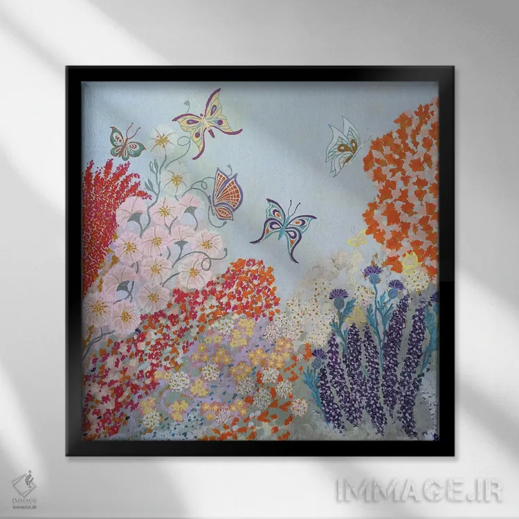 تابلو باغ بهشتی پروانهها اثر بریت بردال نیلسن - نمای قابدار مشکی