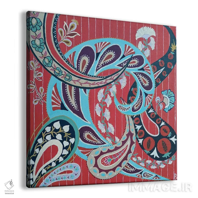 تابلو نقش پیزلی قرمز (بتهجقه قرمز) اثر بریت بردال نیلسن - نمای پرسپکتیو محصول