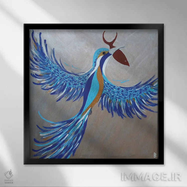 تابلو مرغ ماهیخوار با شکار اثر بریت بردال نیلسن - نمای قابدار مشکی