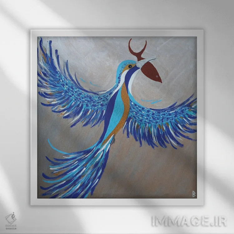 تابلو مرغ ماهیخوار با شکار اثر بریت بردال نیلسن - نمای قابدار سفید