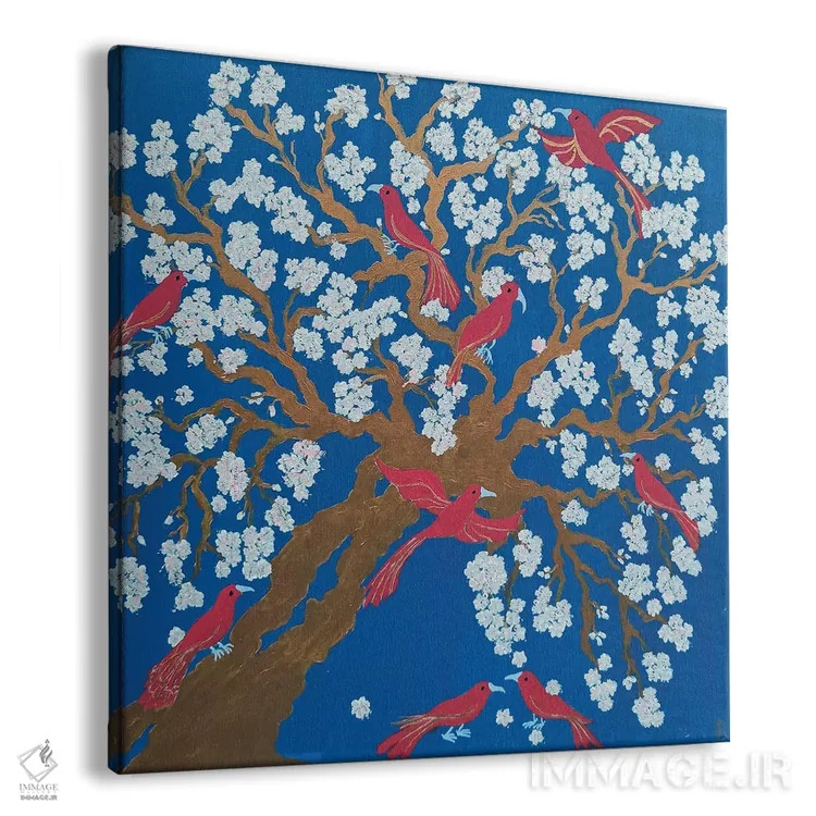 تابلو شکوفههای آلو و پرندگان سفید اثر بریت بردال نیلسن - نمای پرسپکتیو محصول