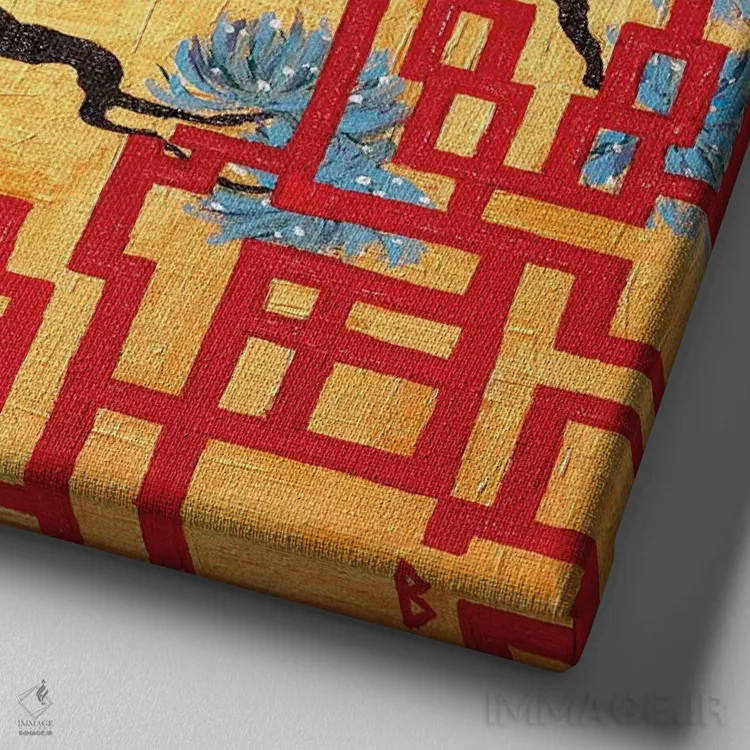 تابلو درخت پیچخورده و پرده مشبک قرمز اثر بریت بردال نیلسن - نمای نزدیک بافت بوم