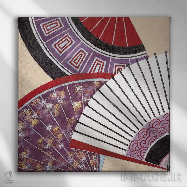 تابلو سه بادبزن اثر بریت بردال نیلسن - نمای روبهرو روی دیوار