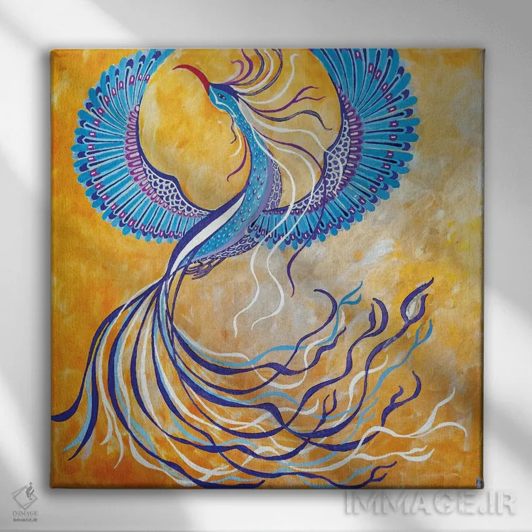 تابلو ققنوس آبی اثر بریت بردال نیلسن - نمای روبهرو روی دیوار