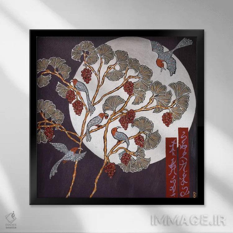 تابلو پرندگان ماه اثر بریت بردال نیلسن - نمای قابدار مشکی