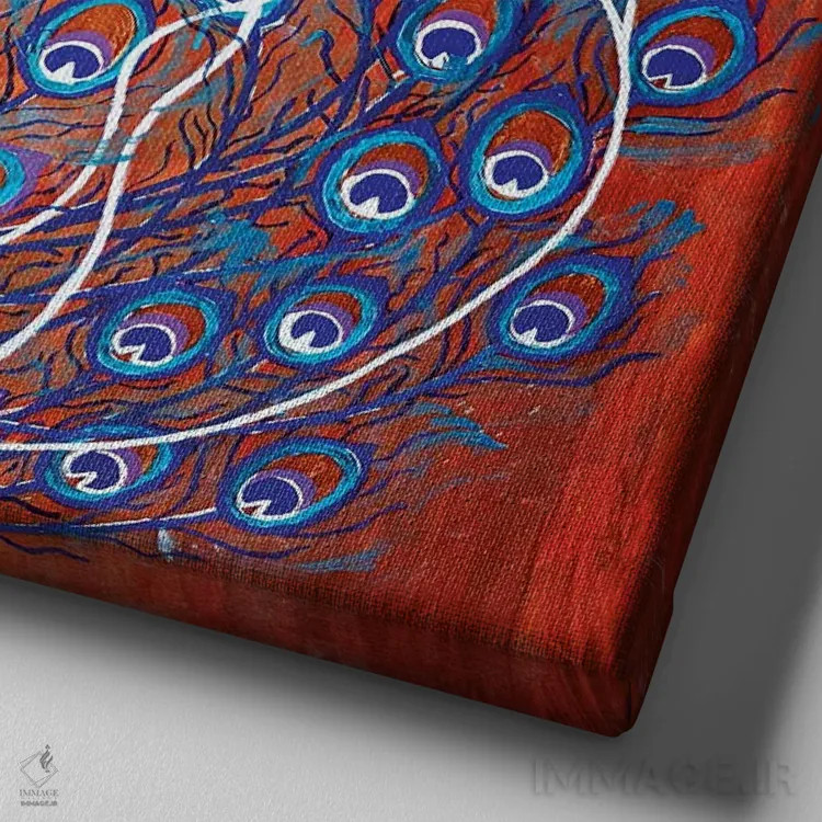 تابلو طاووس در حال پرواز اثر بریت بردال نیلسن - نمای نزدیک بافت بوم