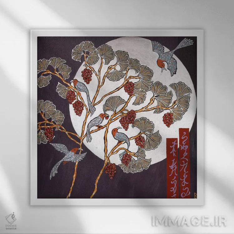 تابلو پرندگان ماه اثر بریت بردال نیلسن - نمای قابدار سفید