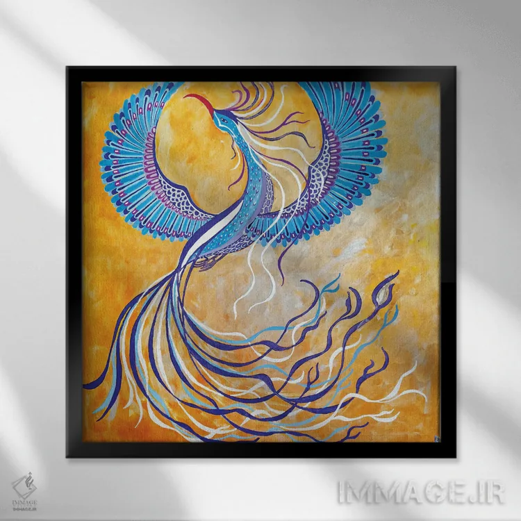 تابلو ققنوس آبی اثر بریت بردال نیلسن - نمای قابدار مشکی