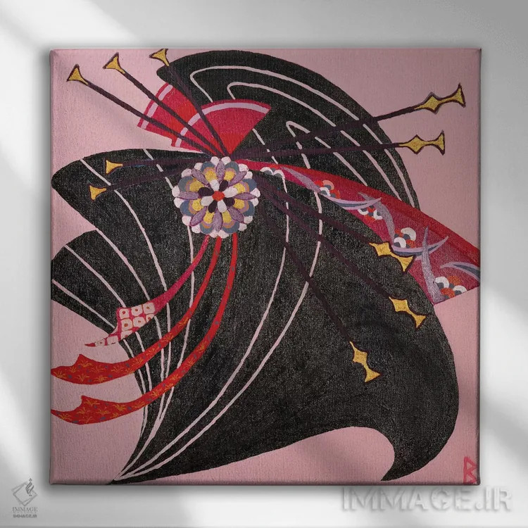 تابلو گیشا (زن سنتی ژاپنی) اثر بریت بردال نیلسن - نمای روبهرو روی دیوار