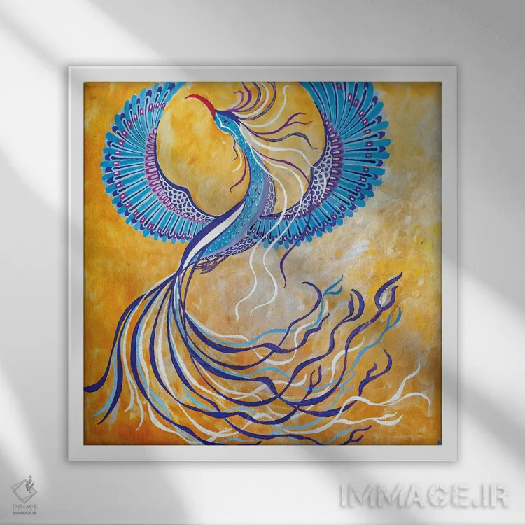 تابلو ققنوس آبی اثر بریت بردال نیلسن - نمای قابدار سفید